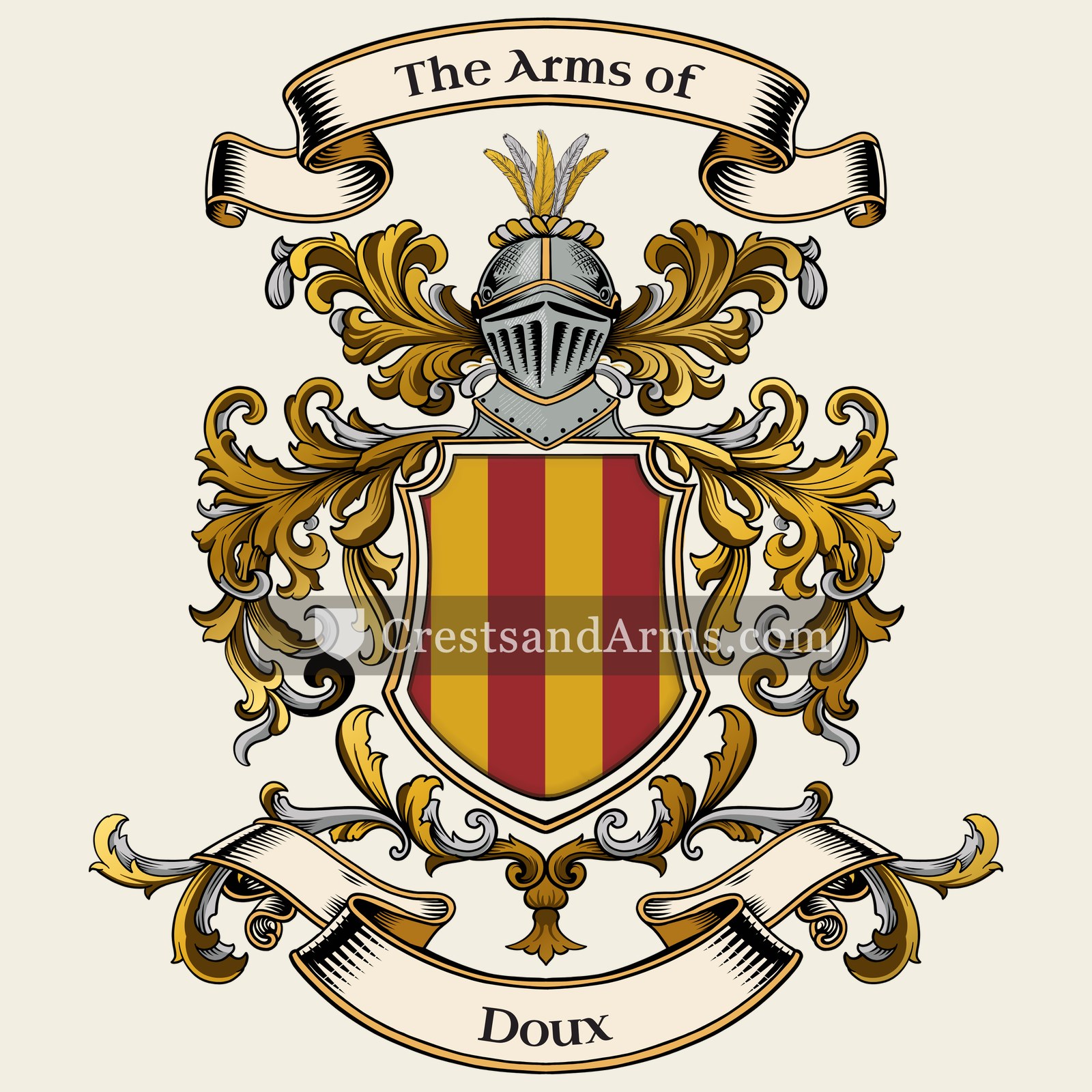 The Doux coat of arms, drawn from the recorded blazon