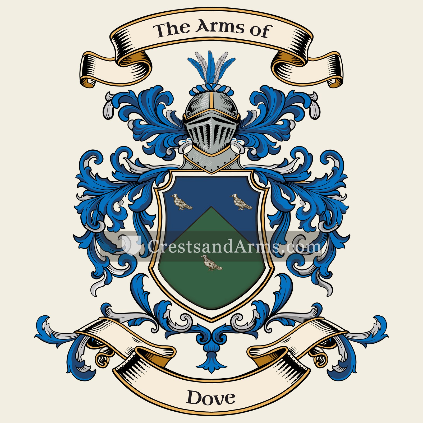 The Dove coat of arms, drawn from the recorded blazon