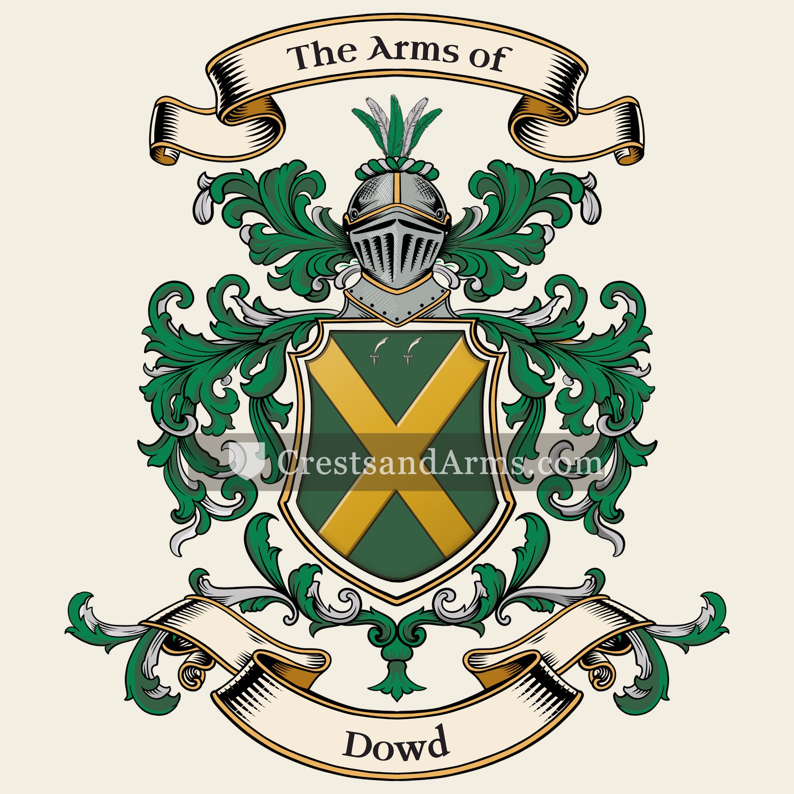 The Dowd coat of arms, drawn from the recorded blazon