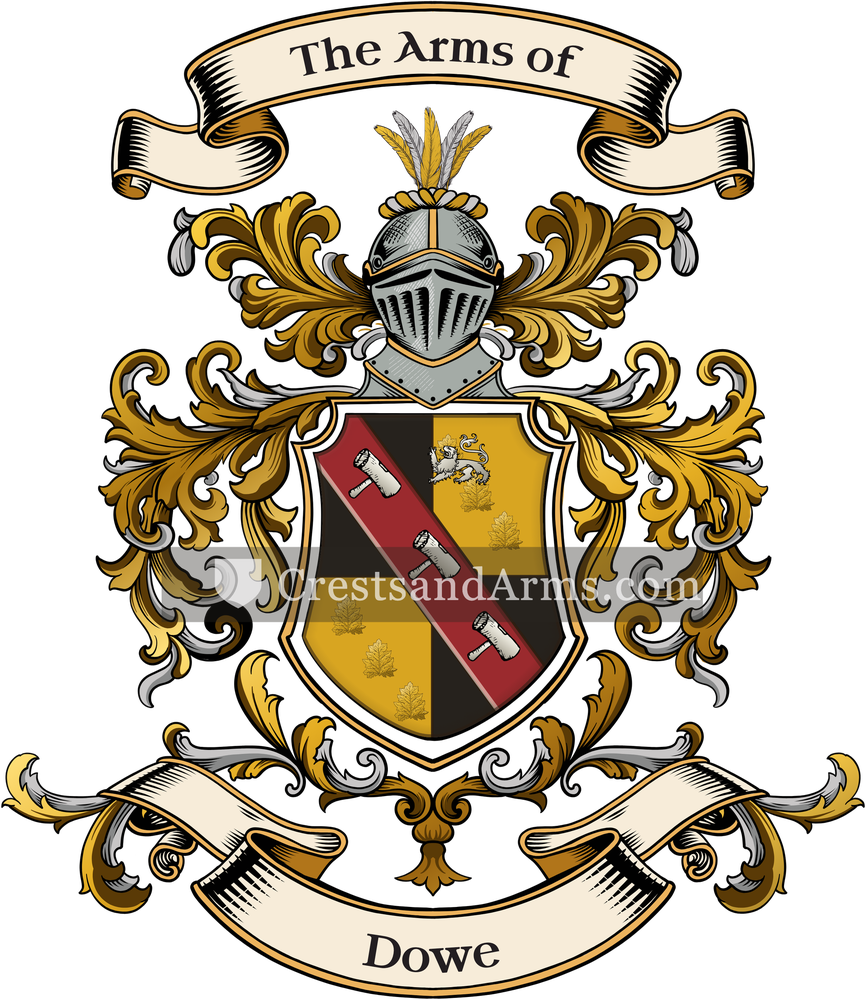 The Dowe coat of arms, drawn from the recorded blazon