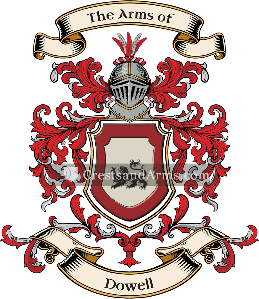 The Dowell coat of arms, drawn from the recorded blazon
