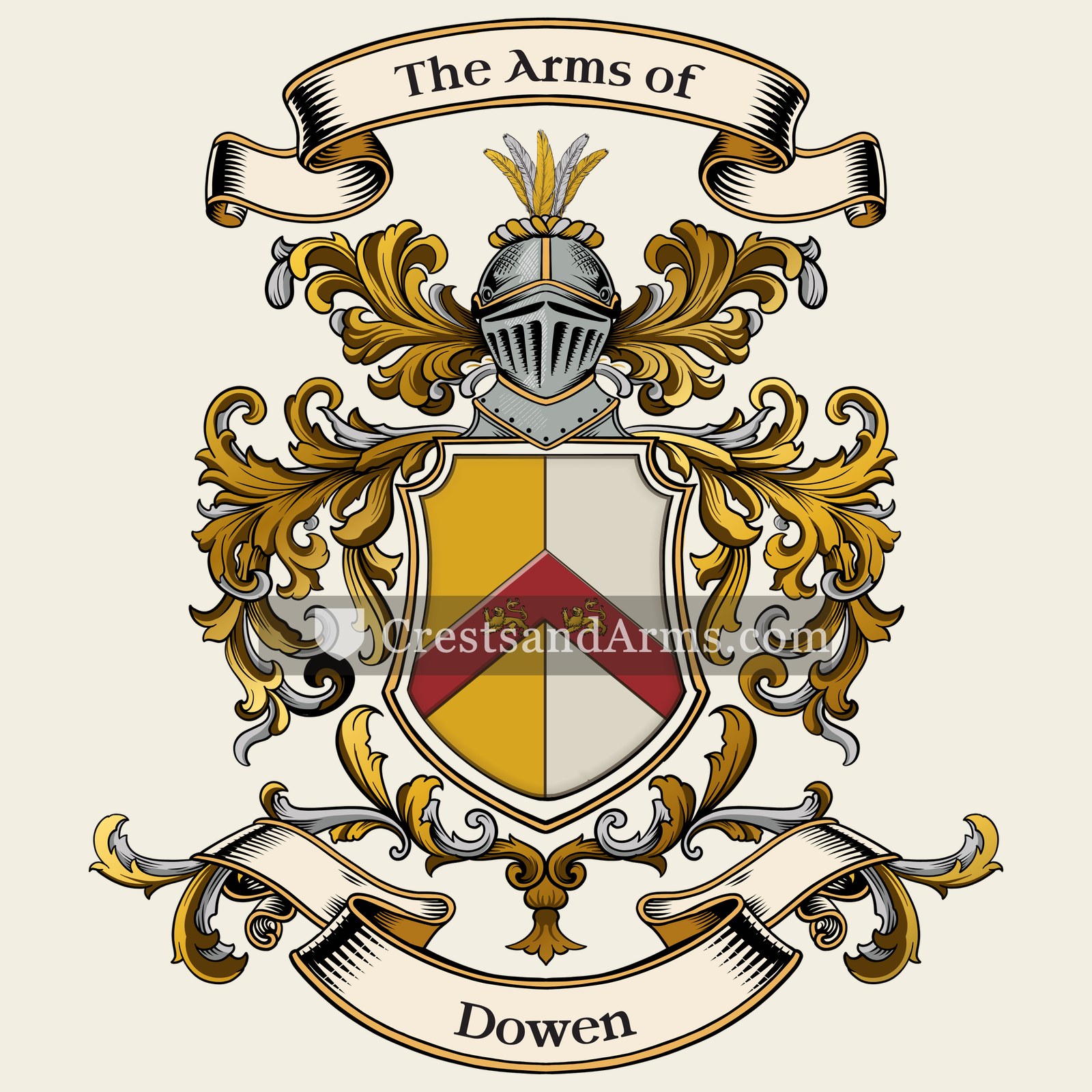 The Dowen coat of arms, drawn from the recorded blazon