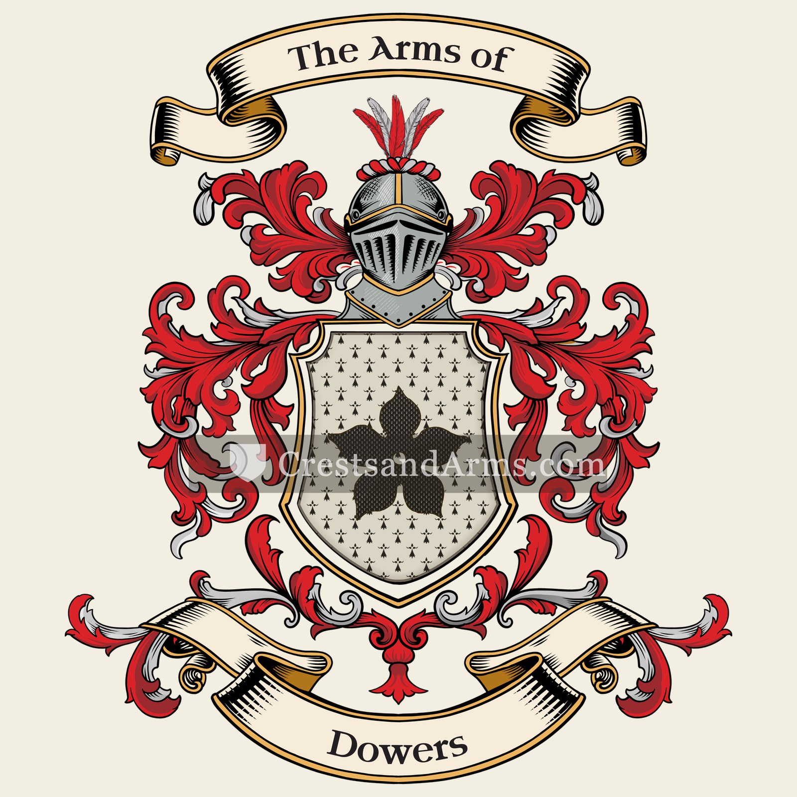 The Dowers coat of arms, drawn from the recorded blazon