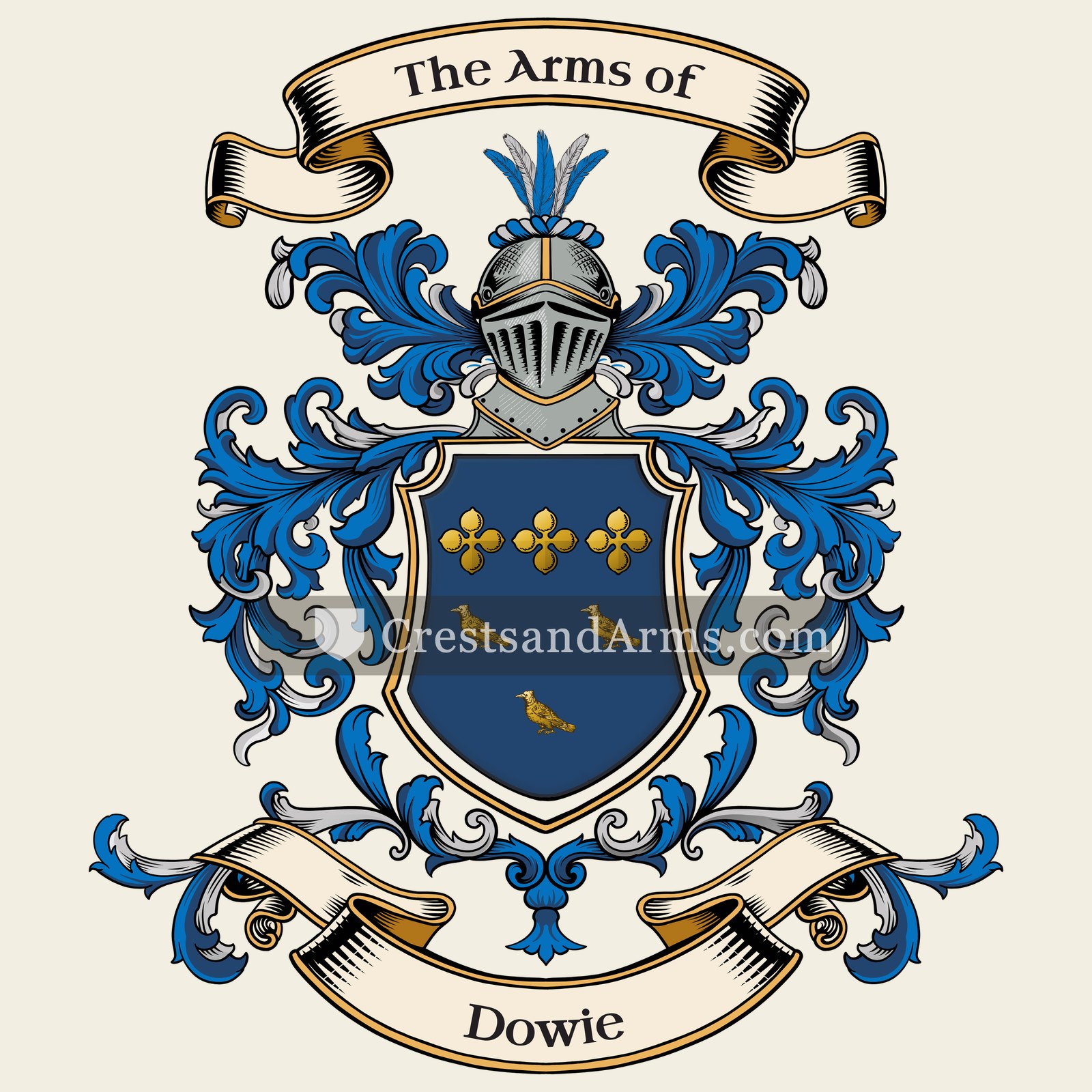 The Dowie coat of arms, drawn from the recorded blazon