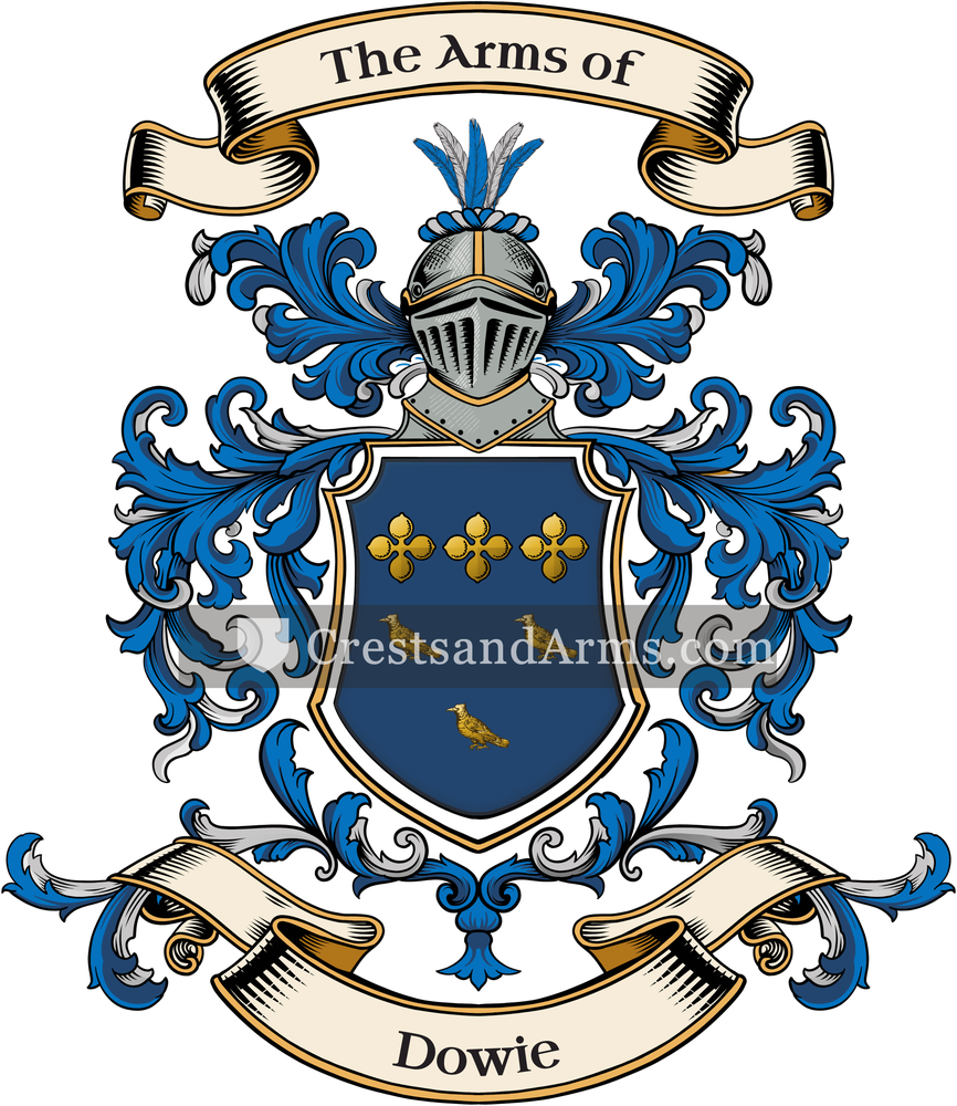 The Dowie coat of arms, drawn from the recorded blazon