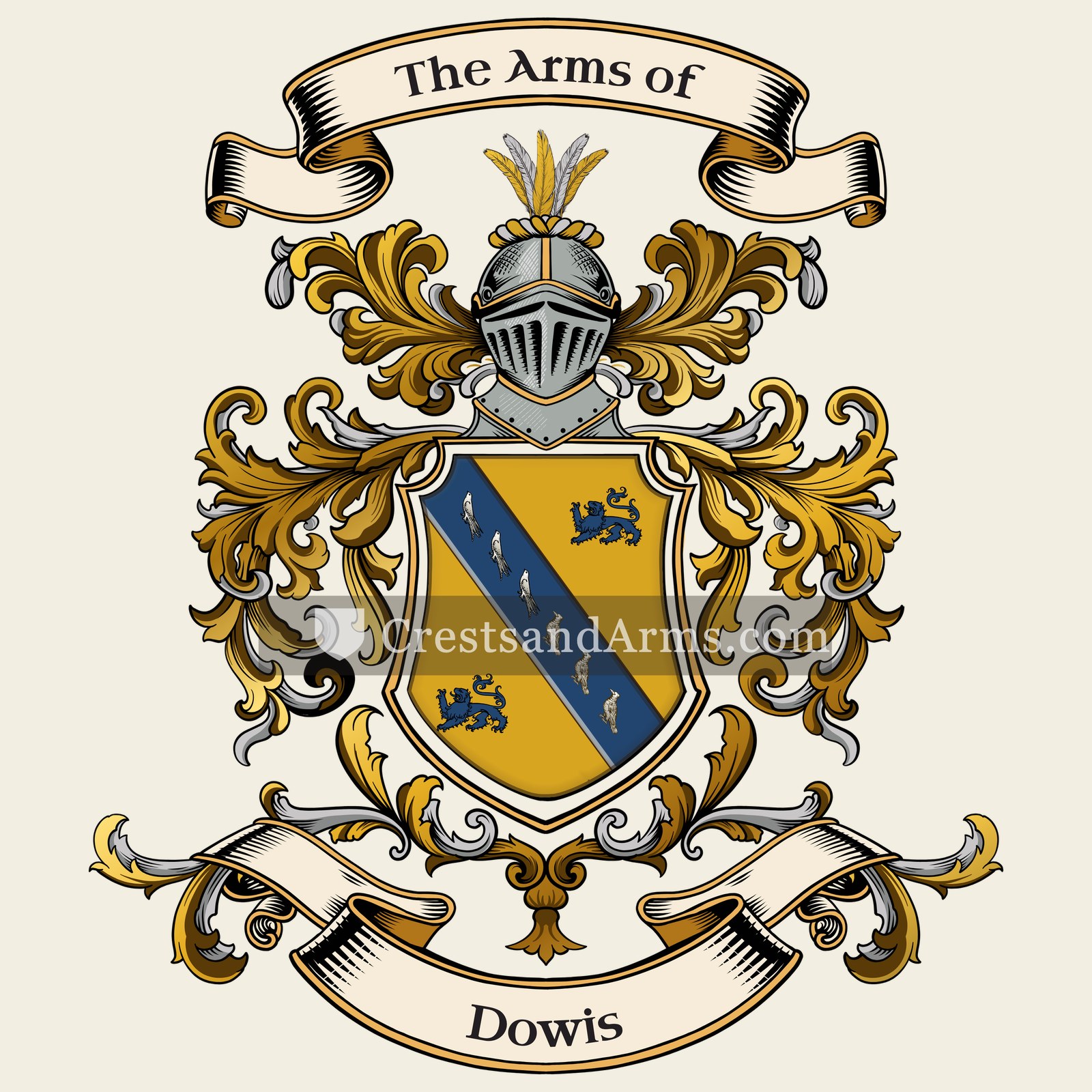 The Dowis coat of arms, drawn from the recorded blazon