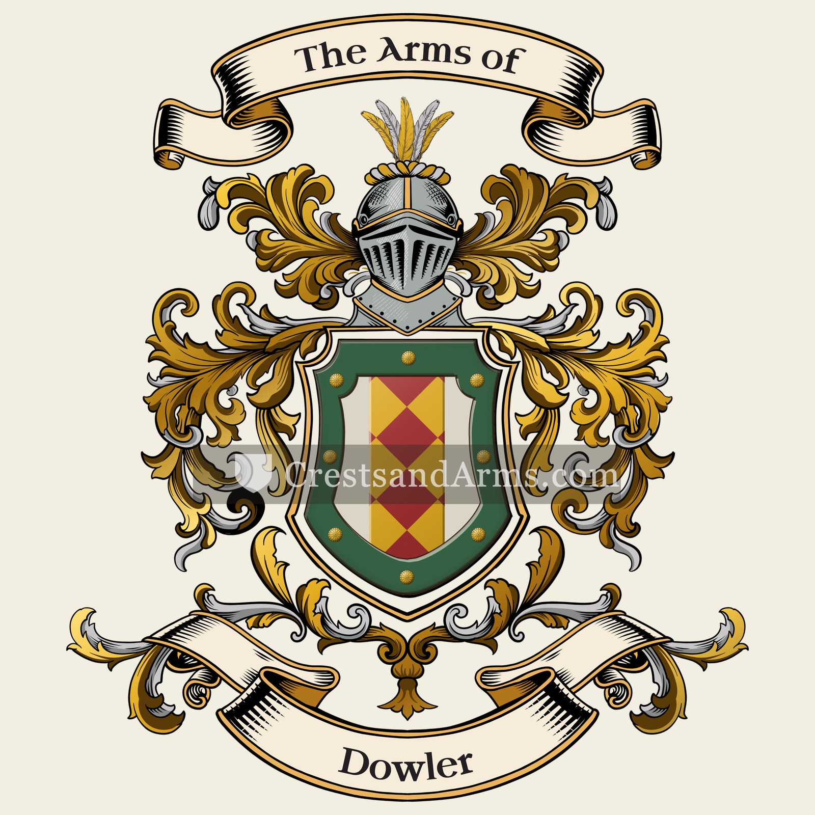 The Dowler coat of arms, drawn from the recorded blazon