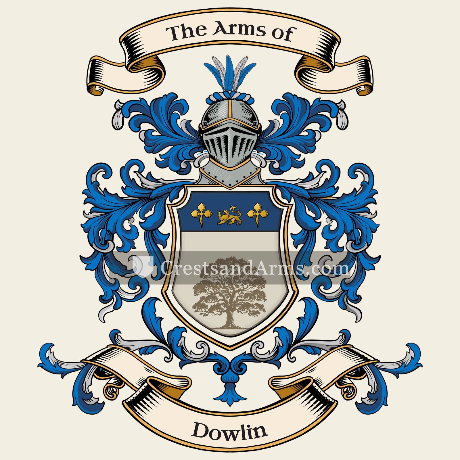 The Dowlin coat of arms, drawn from the recorded blazon