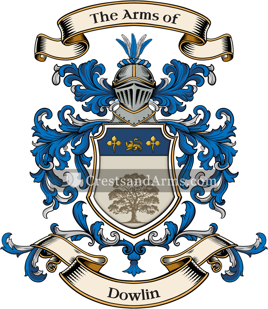 The Dowlin coat of arms, drawn from the recorded blazon