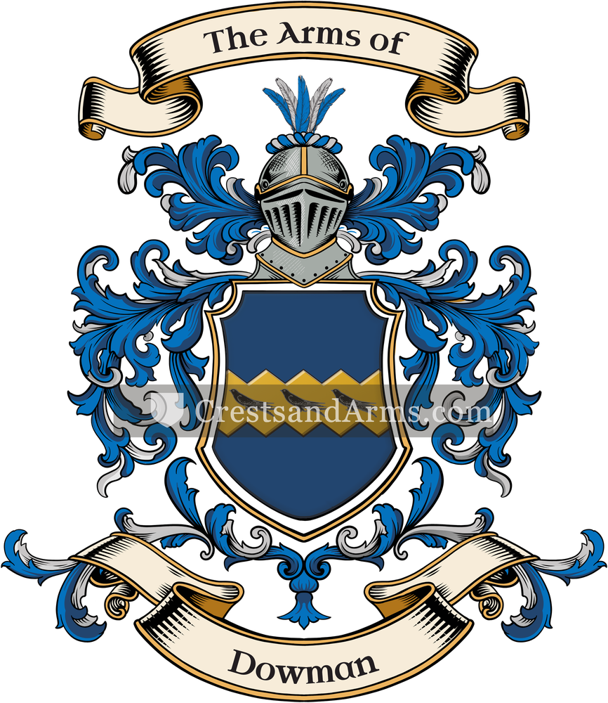 The Dowman coat of arms, drawn from the recorded blazon