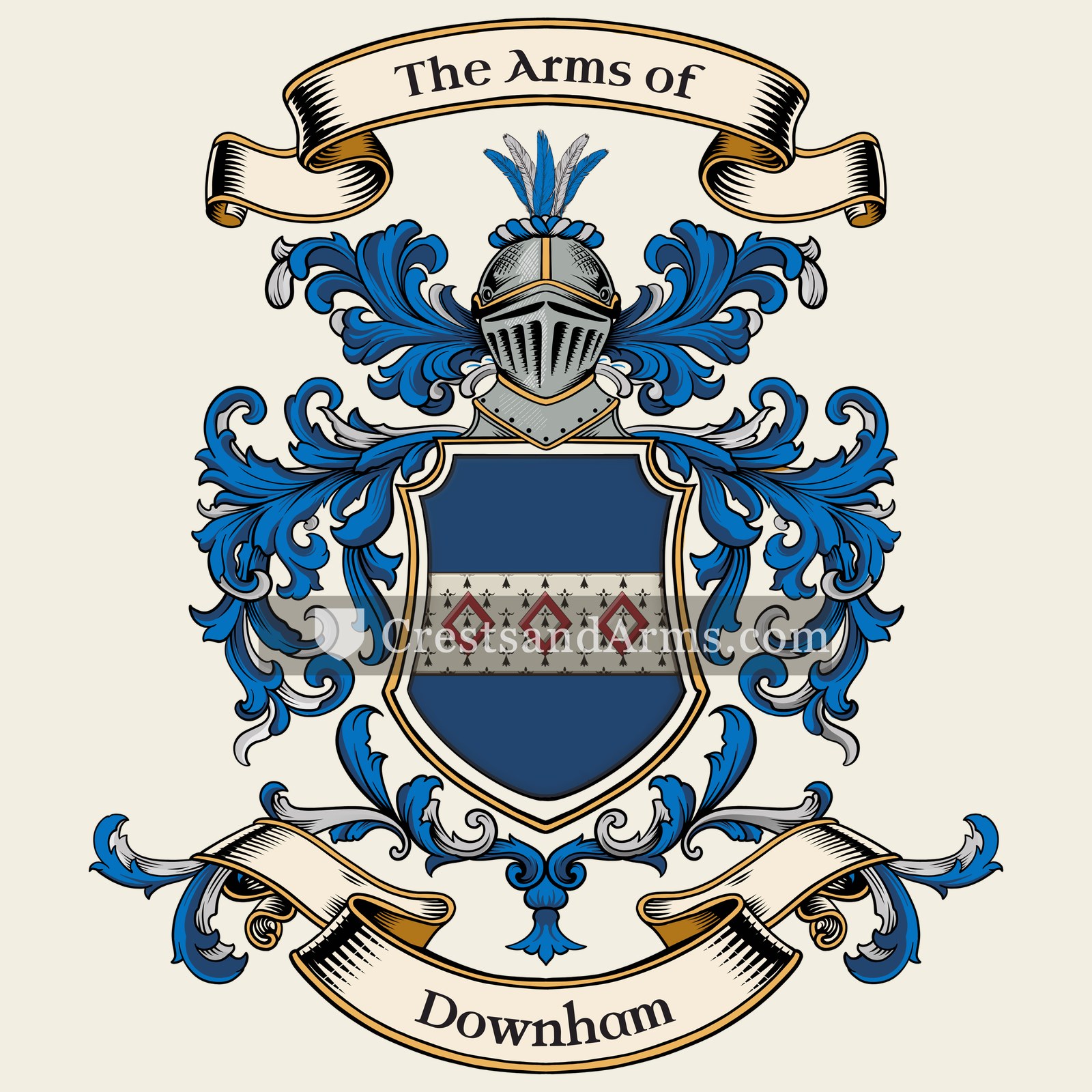 The Downham coat of arms, drawn from the recorded blazon