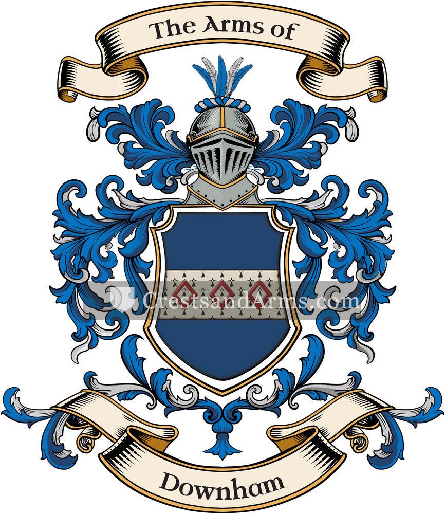 The Downham coat of arms, drawn from the recorded blazon
