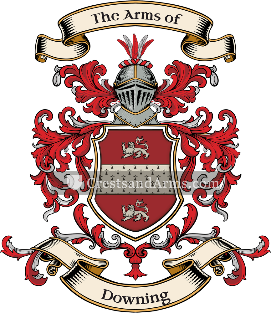 The Downing coat of arms, drawn from the recorded blazon