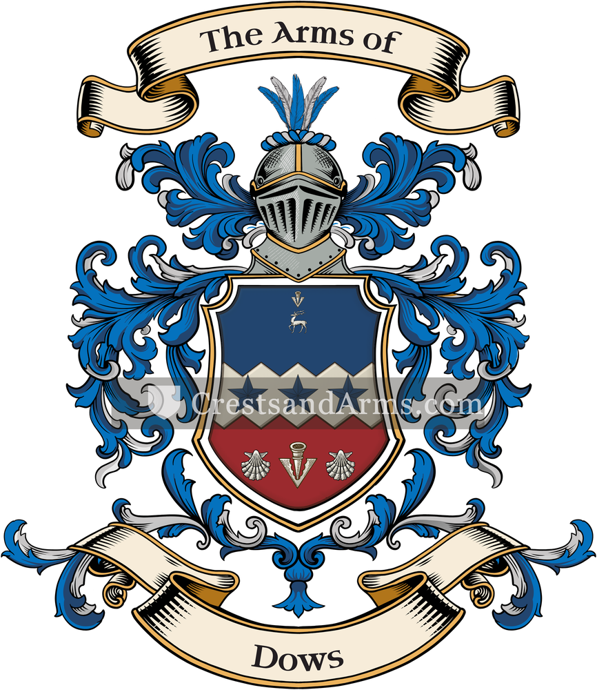The Dows coat of arms, drawn from the recorded blazon