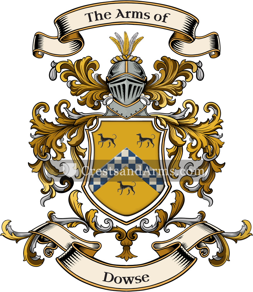 The Dowse coat of arms, drawn from the recorded blazon