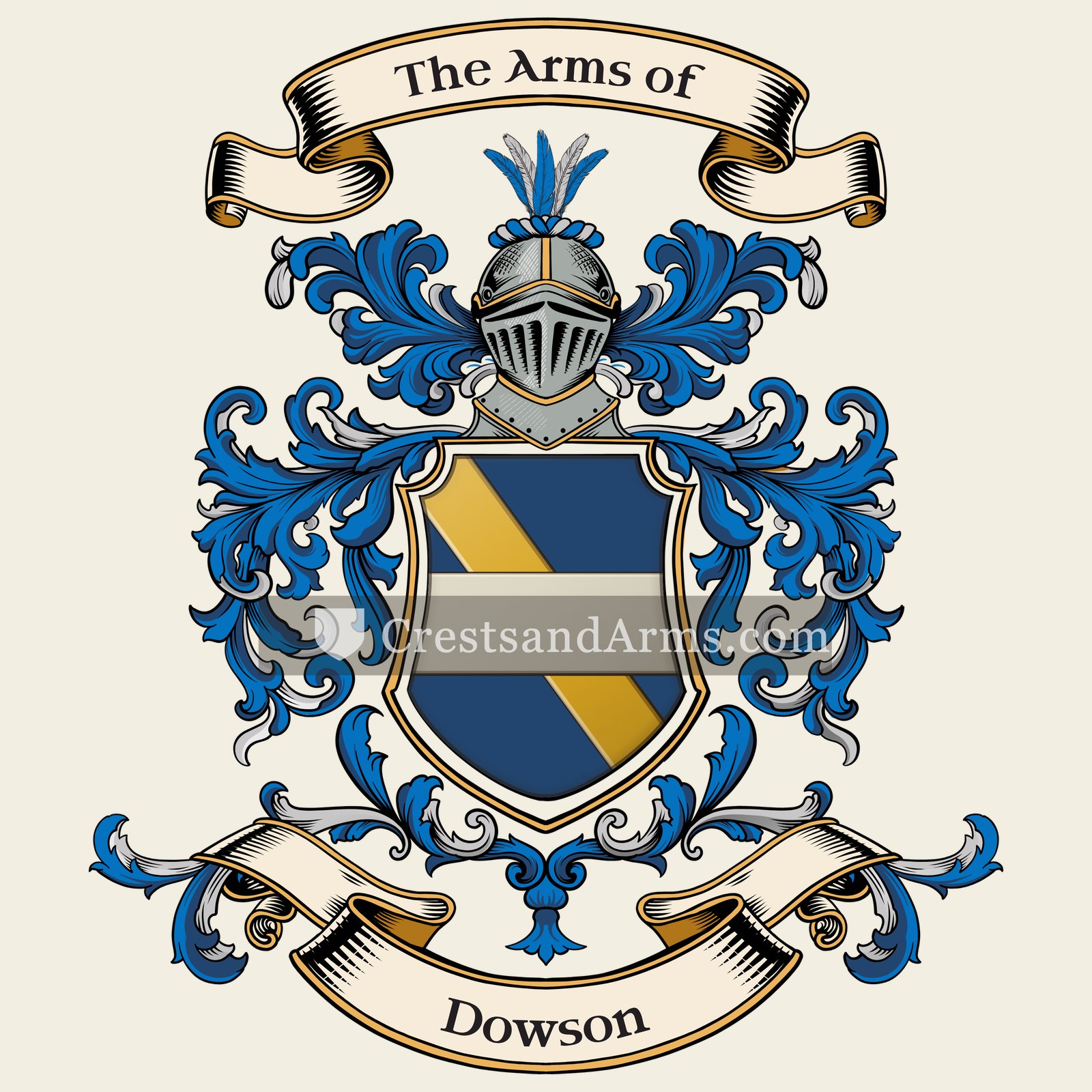 The Dowson coat of arms, drawn from the recorded blazon