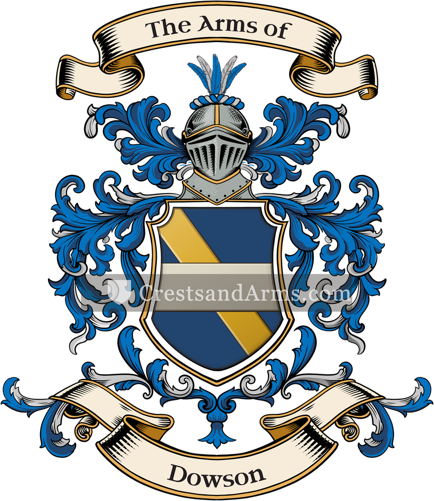 The Dowson coat of arms, drawn from the recorded blazon