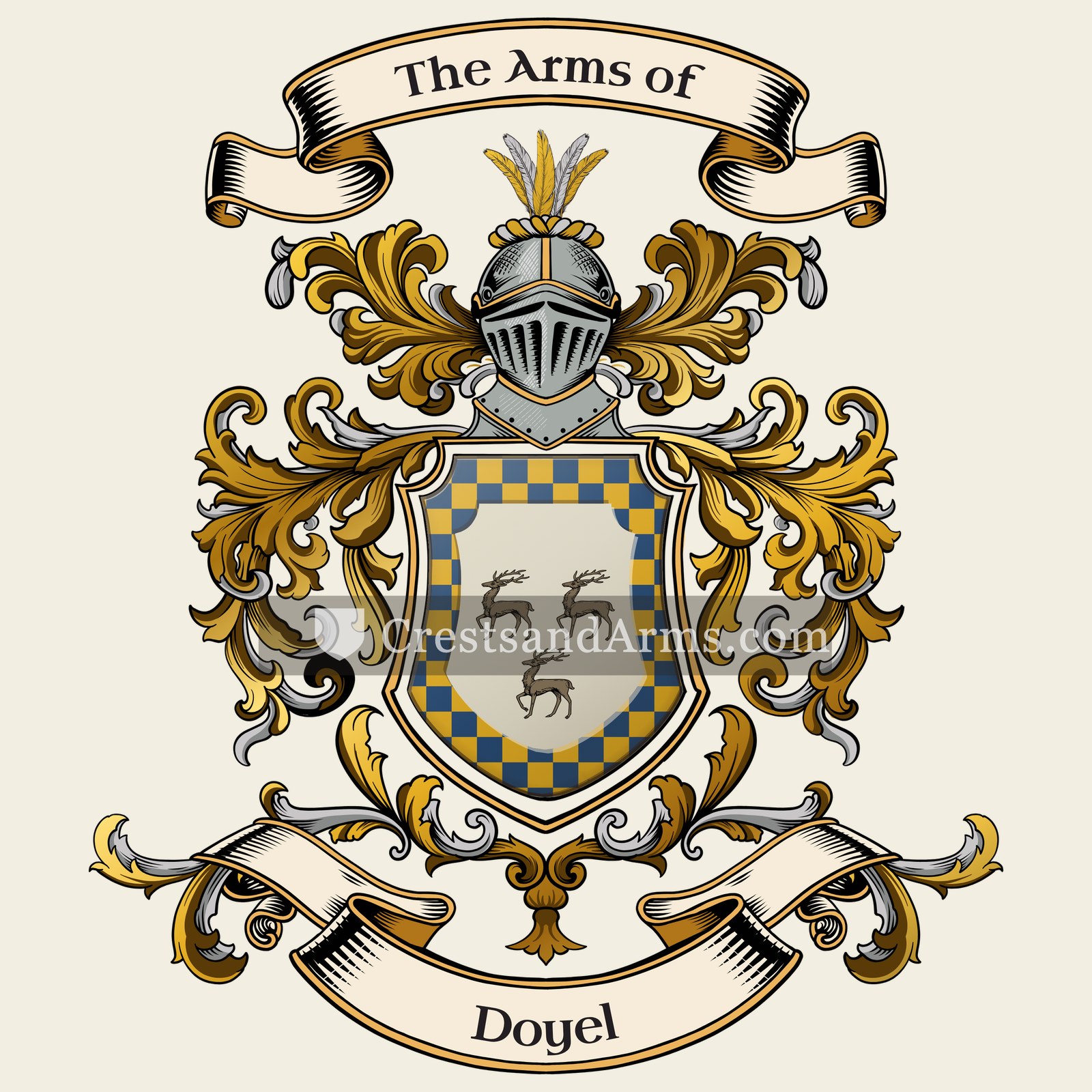 The Doyel coat of arms, drawn from the recorded blazon