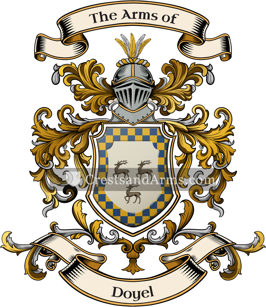 The Doyel coat of arms, drawn from the recorded blazon