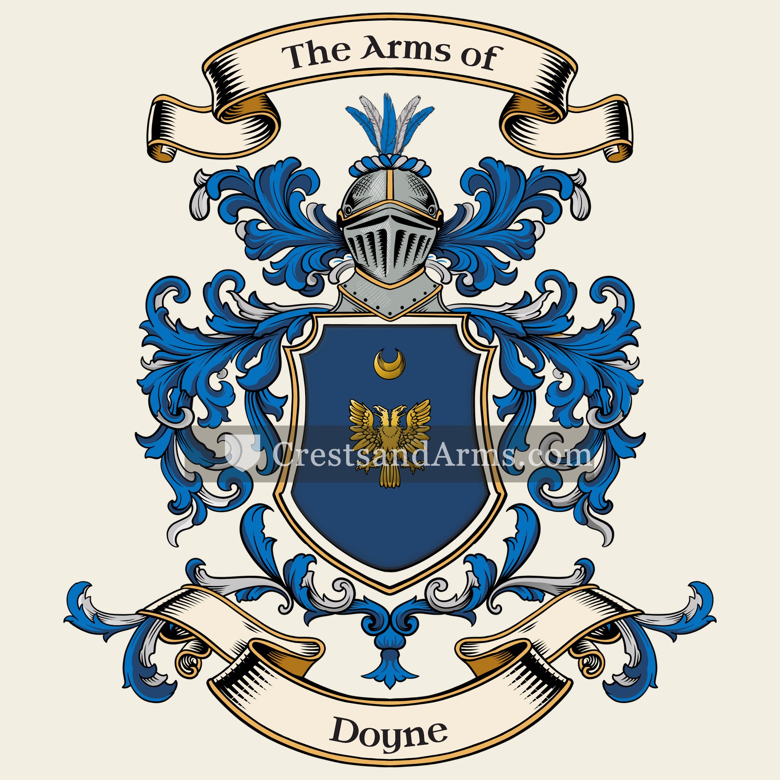 The Doyne coat of arms, drawn from the recorded blazon