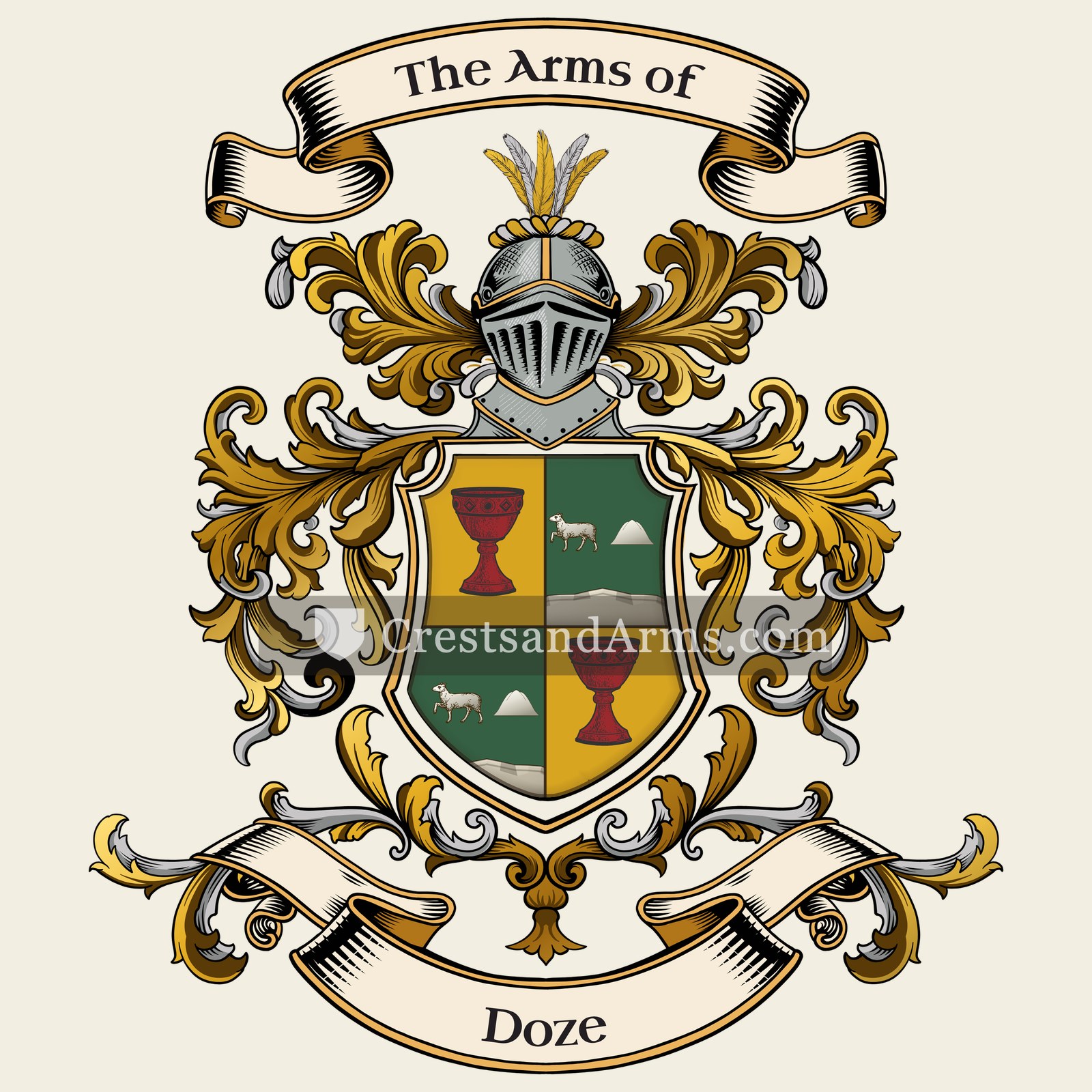 The Doze coat of arms, drawn from the recorded blazon