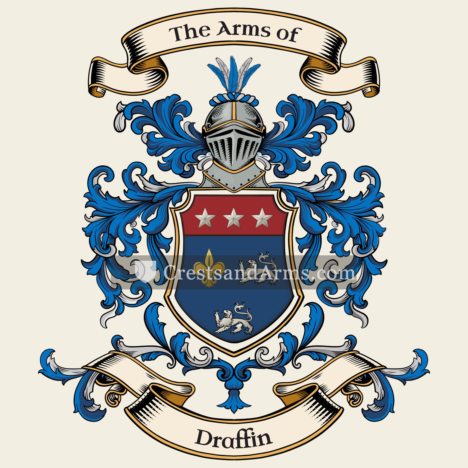 The Draffin coat of arms, drawn from the recorded blazon