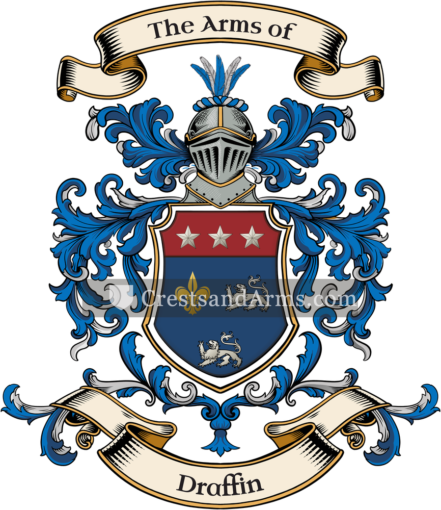 The Draffin coat of arms, drawn from the recorded blazon