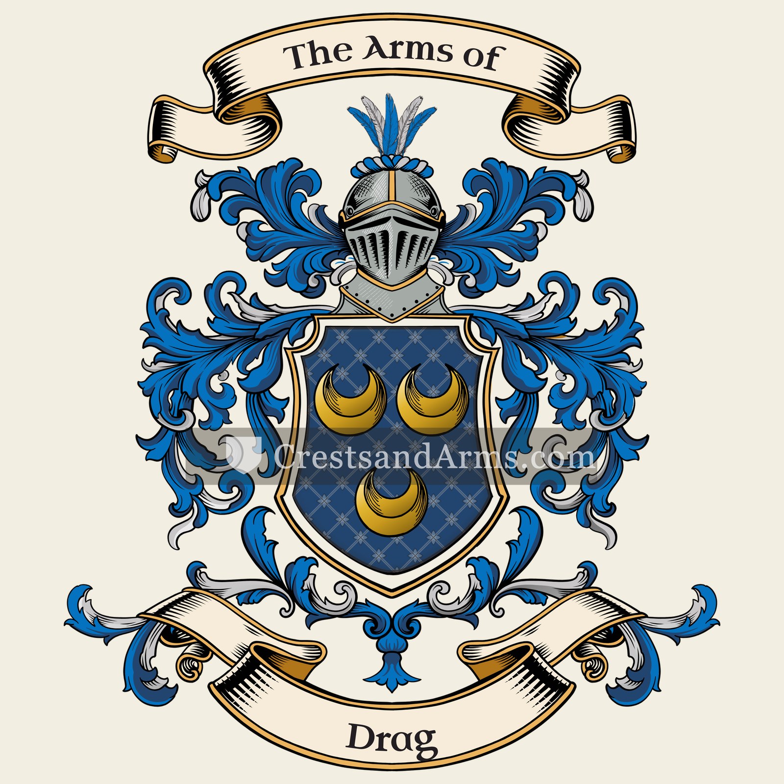 The Drag coat of arms, drawn from the recorded blazon