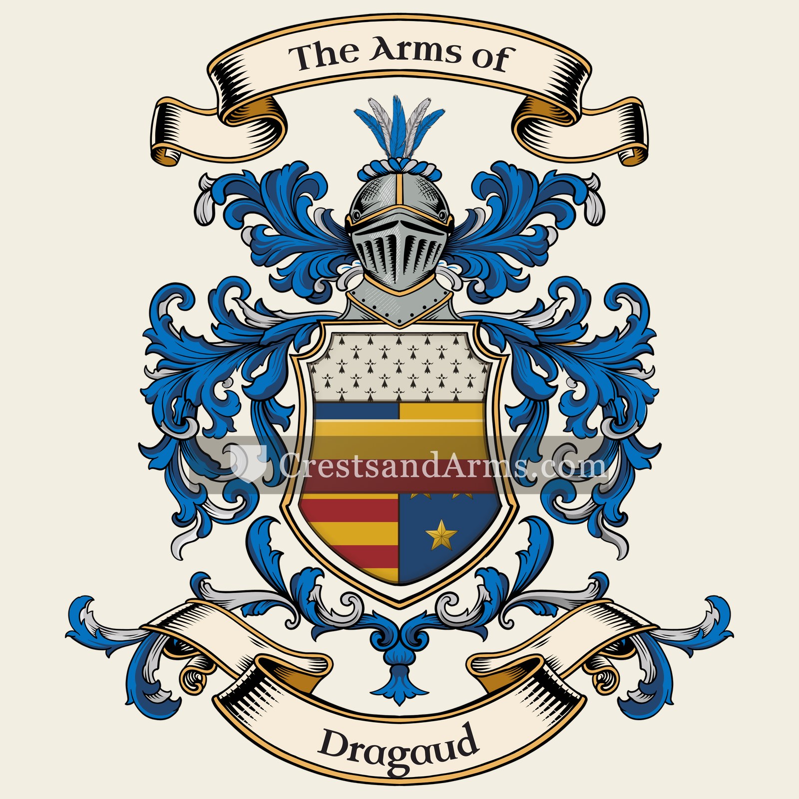 The Dragaud coat of arms, drawn from the recorded blazon