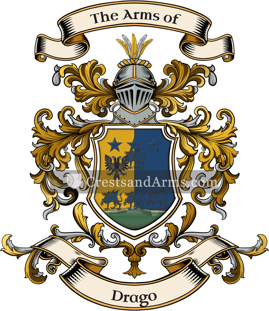 The Drago coat of arms, drawn from the recorded blazon