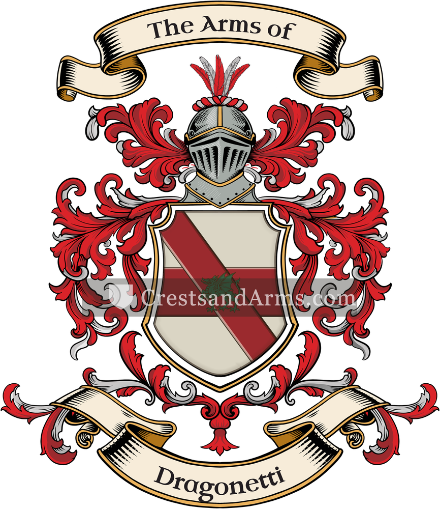 The Dragonetti coat of arms, drawn from the recorded blazon