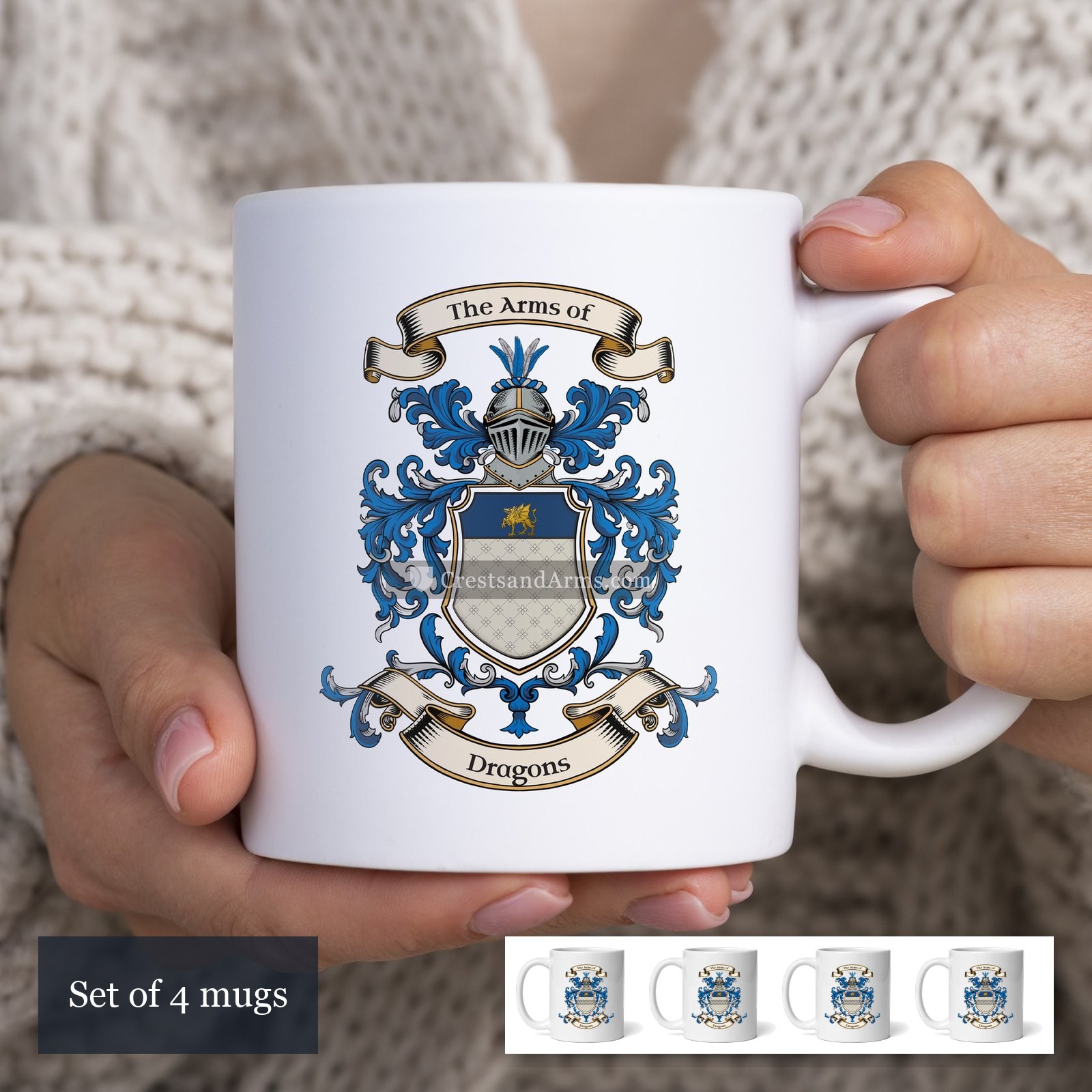 The Dragons arms on the set of 4 mugs