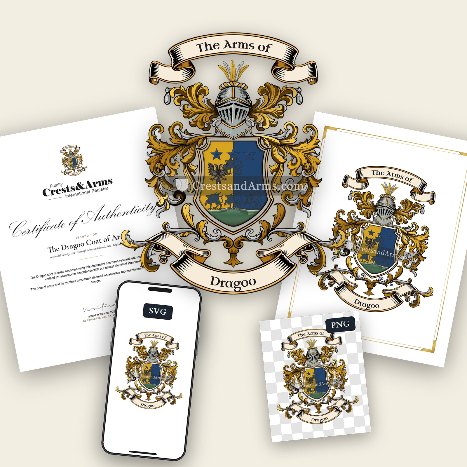 The Dragoo arms on the coat of arms — digital pack