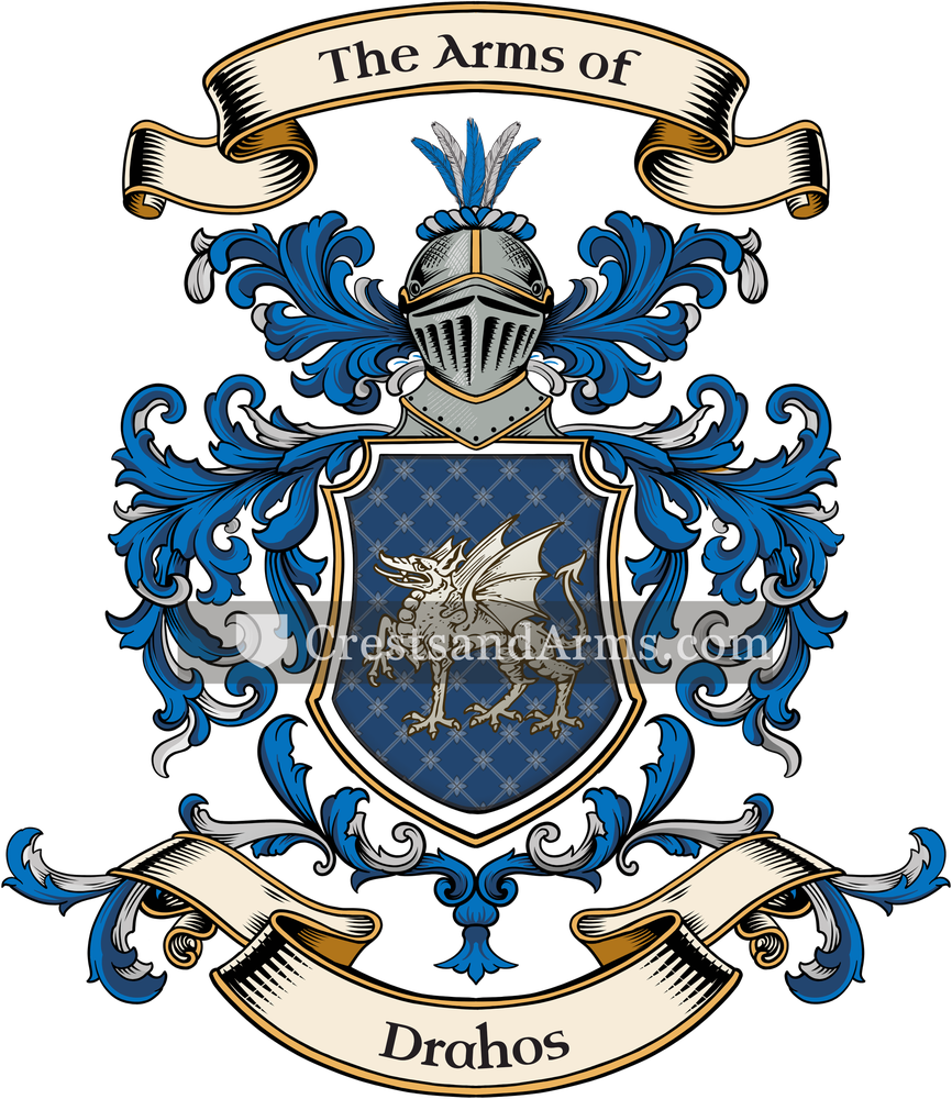The Drahos coat of arms, drawn from the recorded blazon