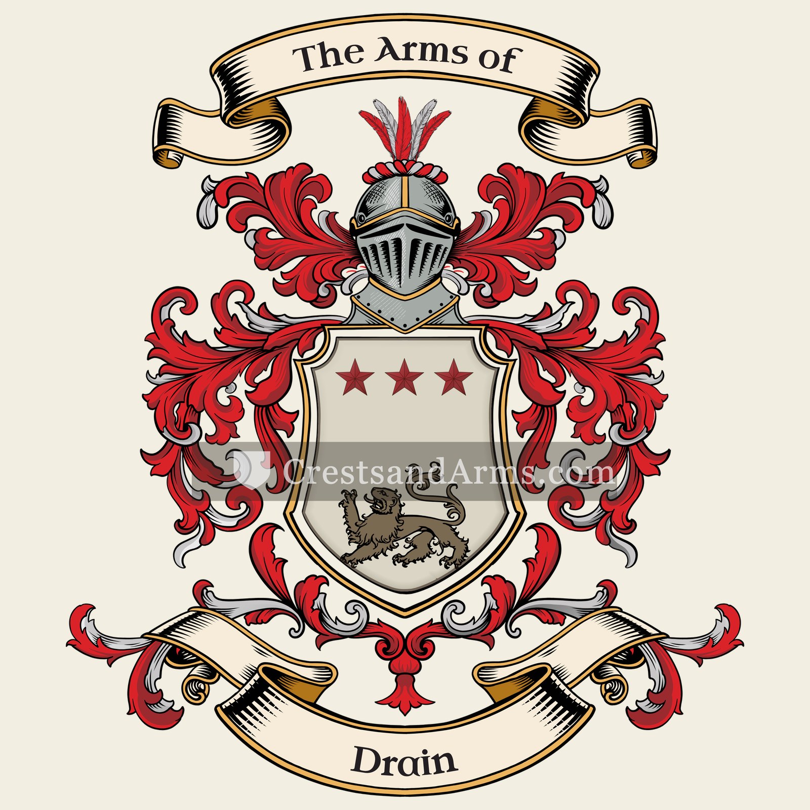 The Drain coat of arms, drawn from the recorded blazon