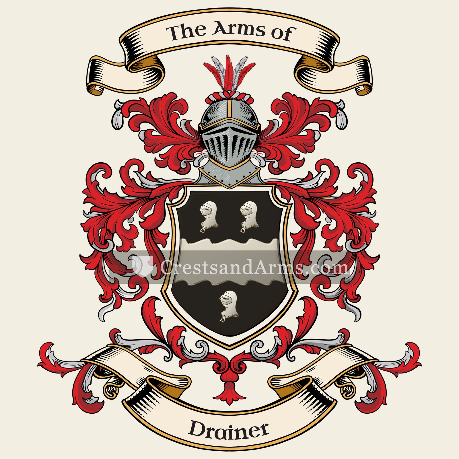 The Drainer coat of arms, drawn from the recorded blazon