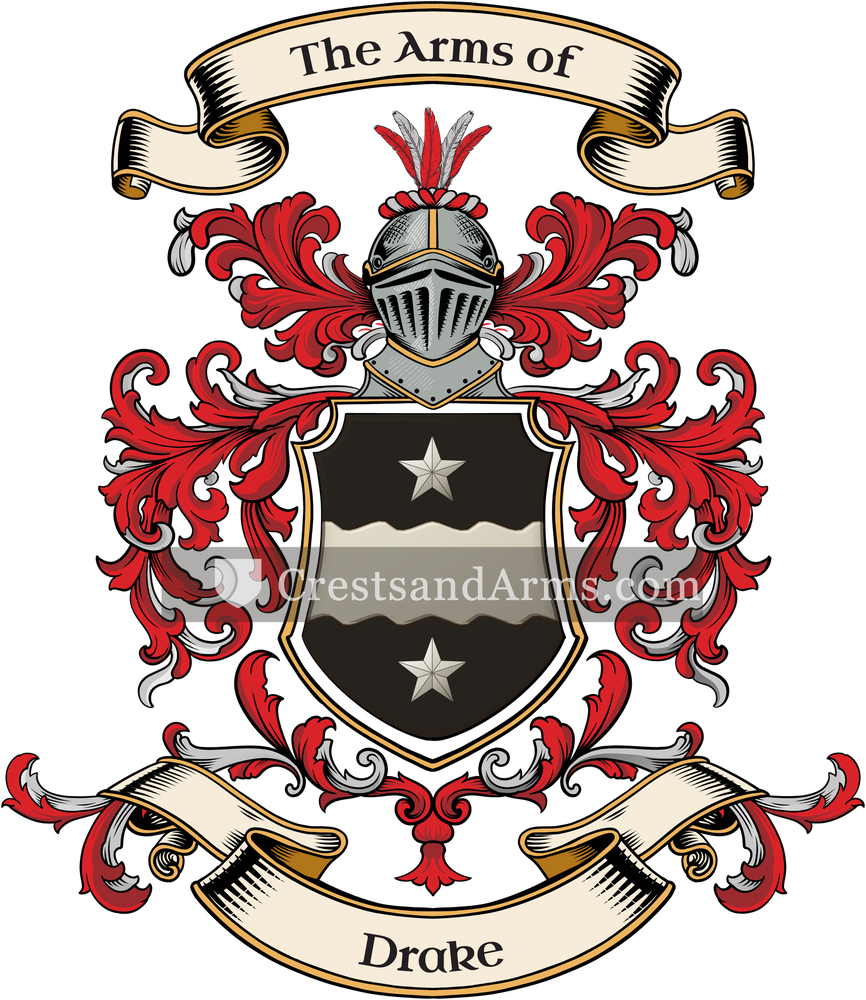 The Drake coat of arms, drawn from the recorded blazon