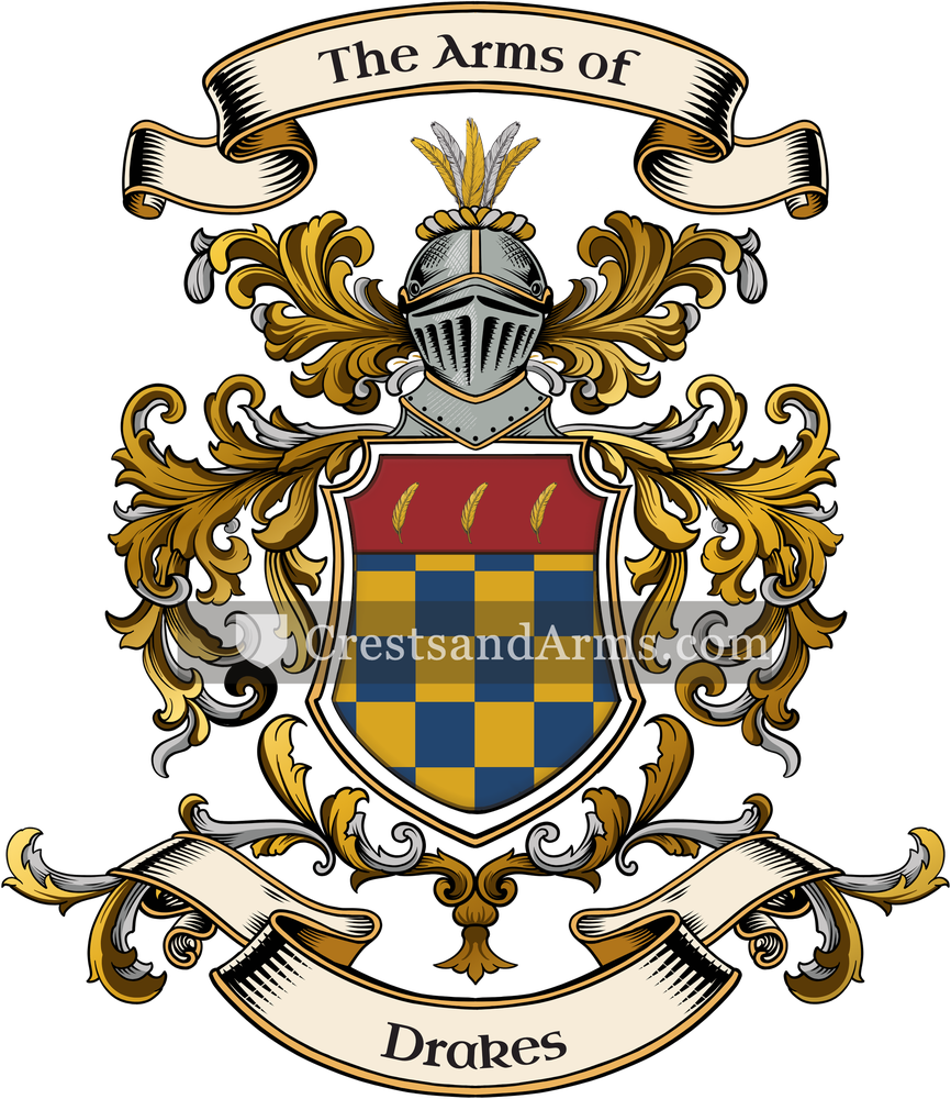 The Drakes coat of arms, drawn from the recorded blazon