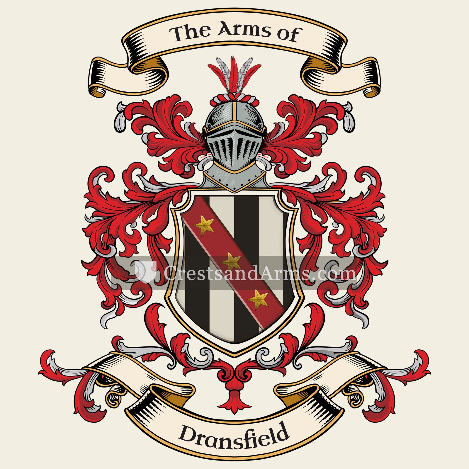 The Dransfield coat of arms, drawn from the recorded blazon