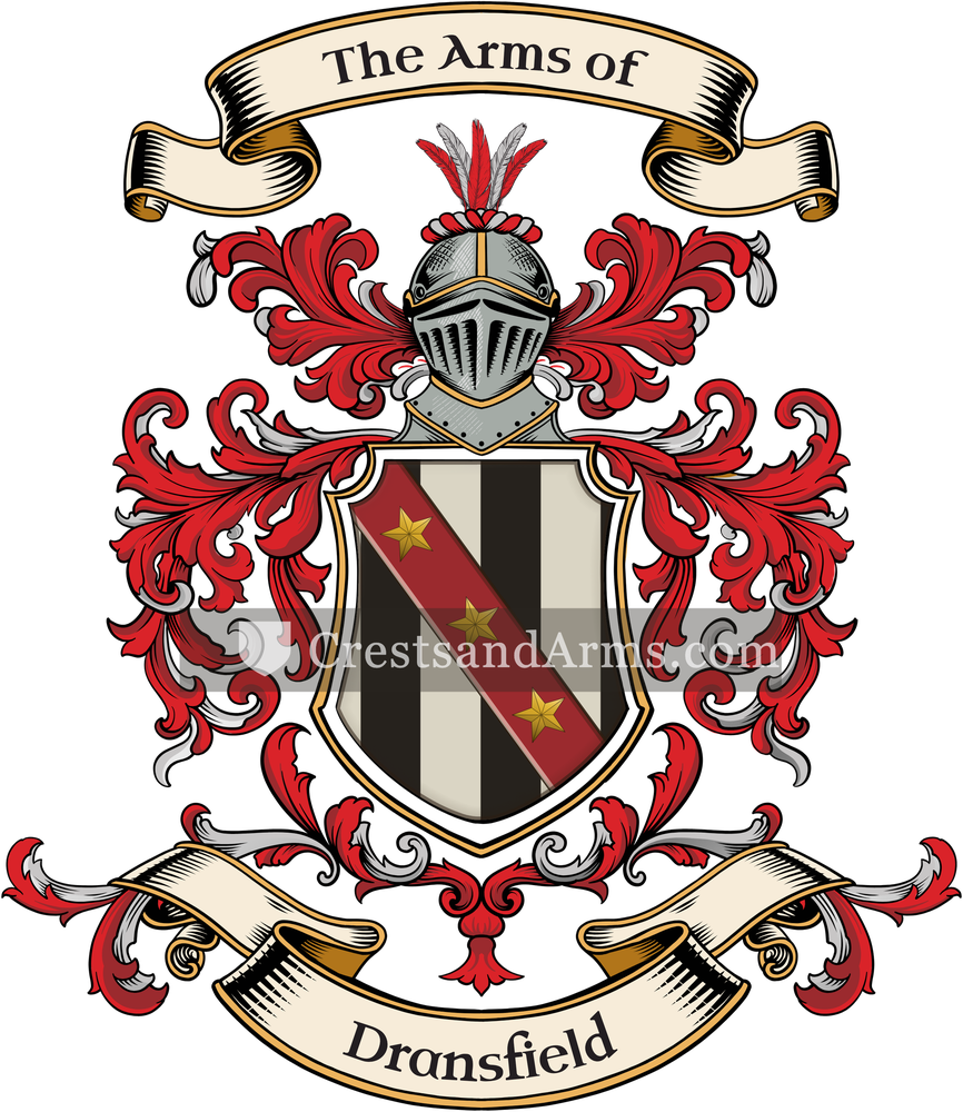 The Dransfield coat of arms, drawn from the recorded blazon
