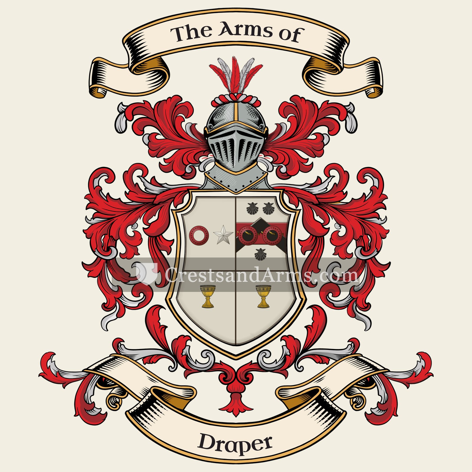 The Draper coat of arms, drawn from the recorded blazon