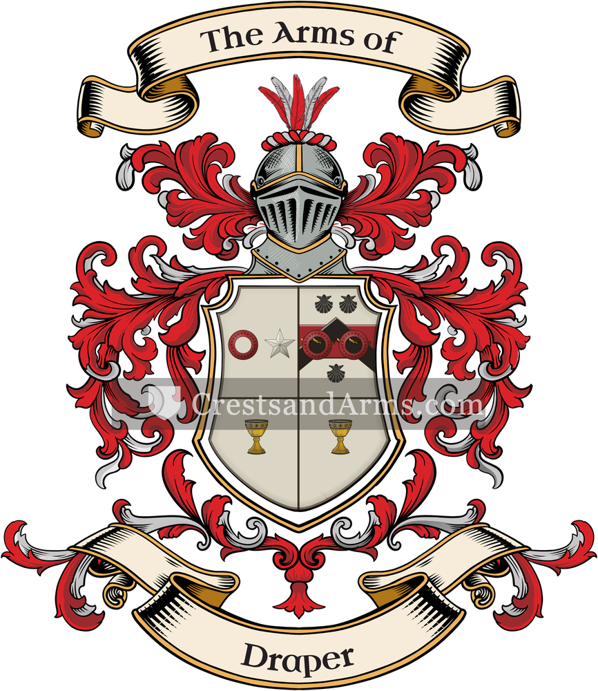 The Draper coat of arms, drawn from the recorded blazon