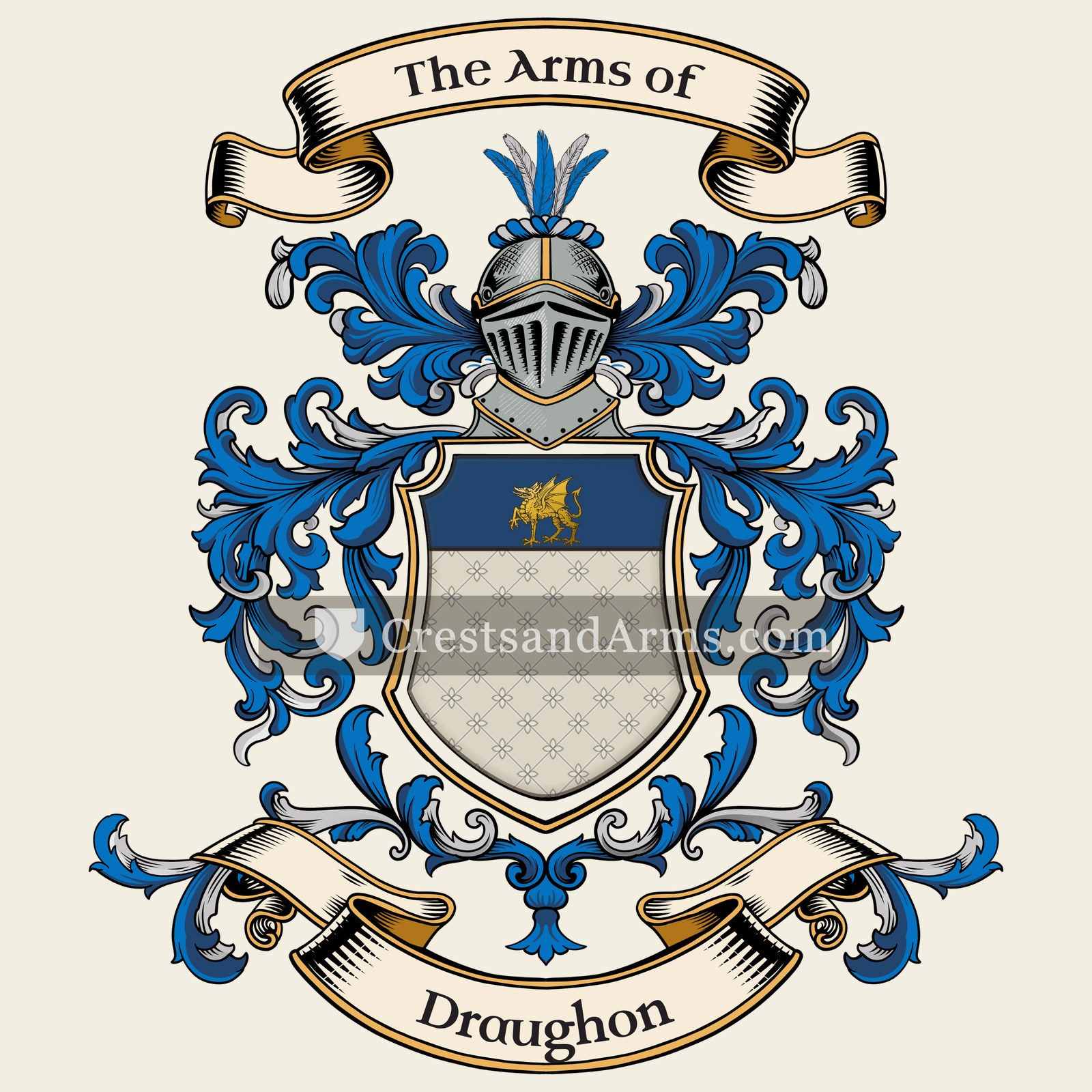 The Draughon coat of arms, drawn from the recorded blazon