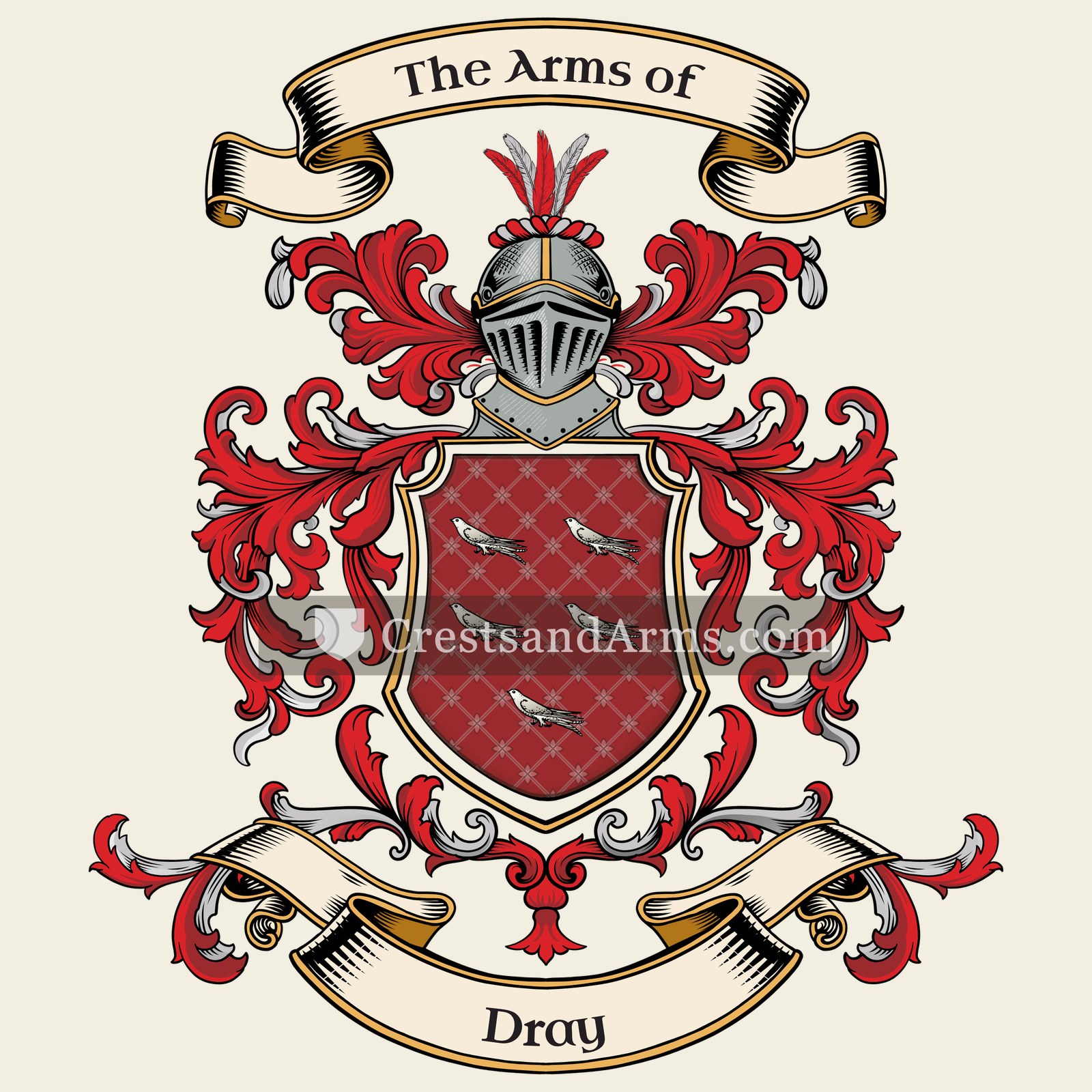 The Dray coat of arms, drawn from the recorded blazon