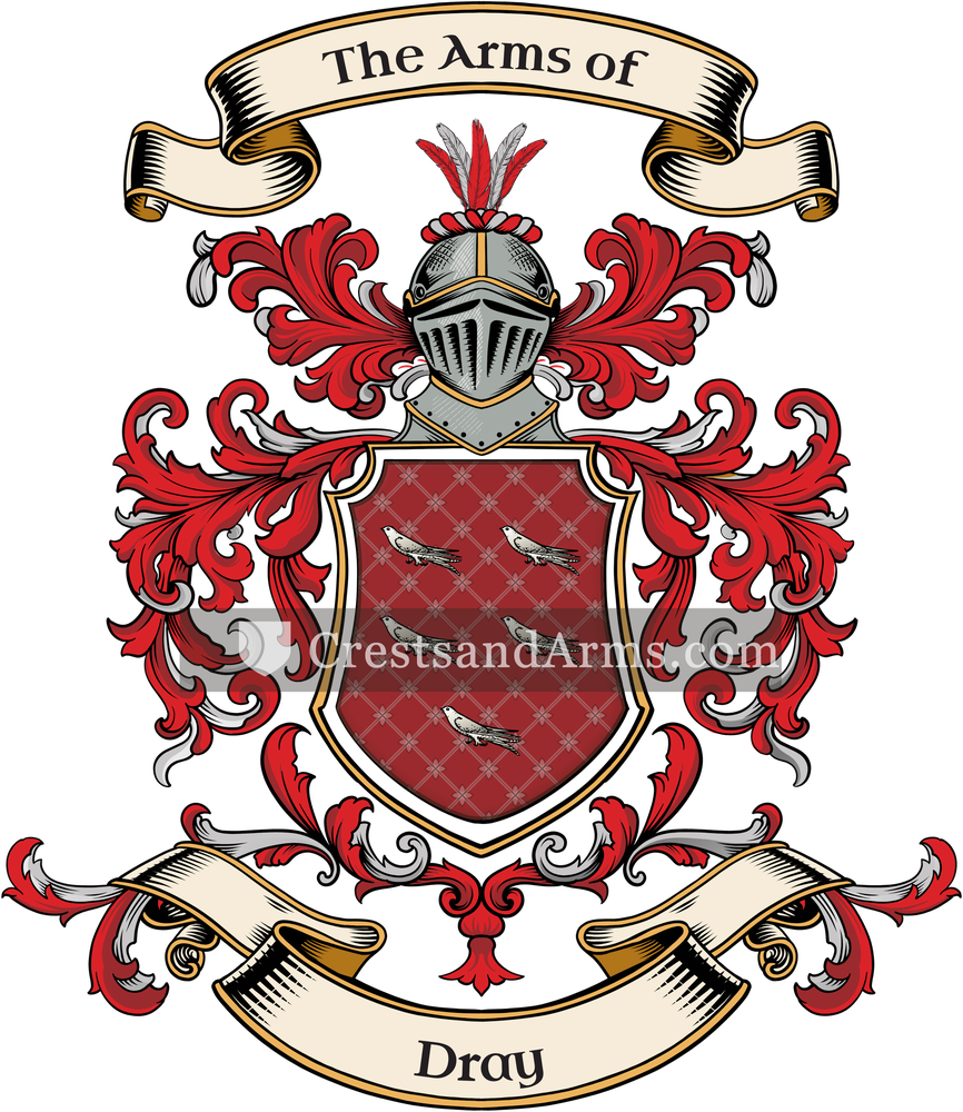 The Dray coat of arms, drawn from the recorded blazon