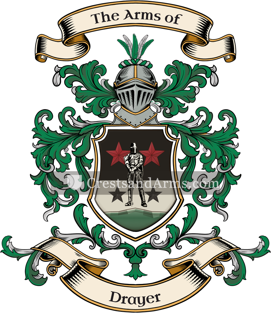 The Drayer coat of arms, drawn from the recorded blazon