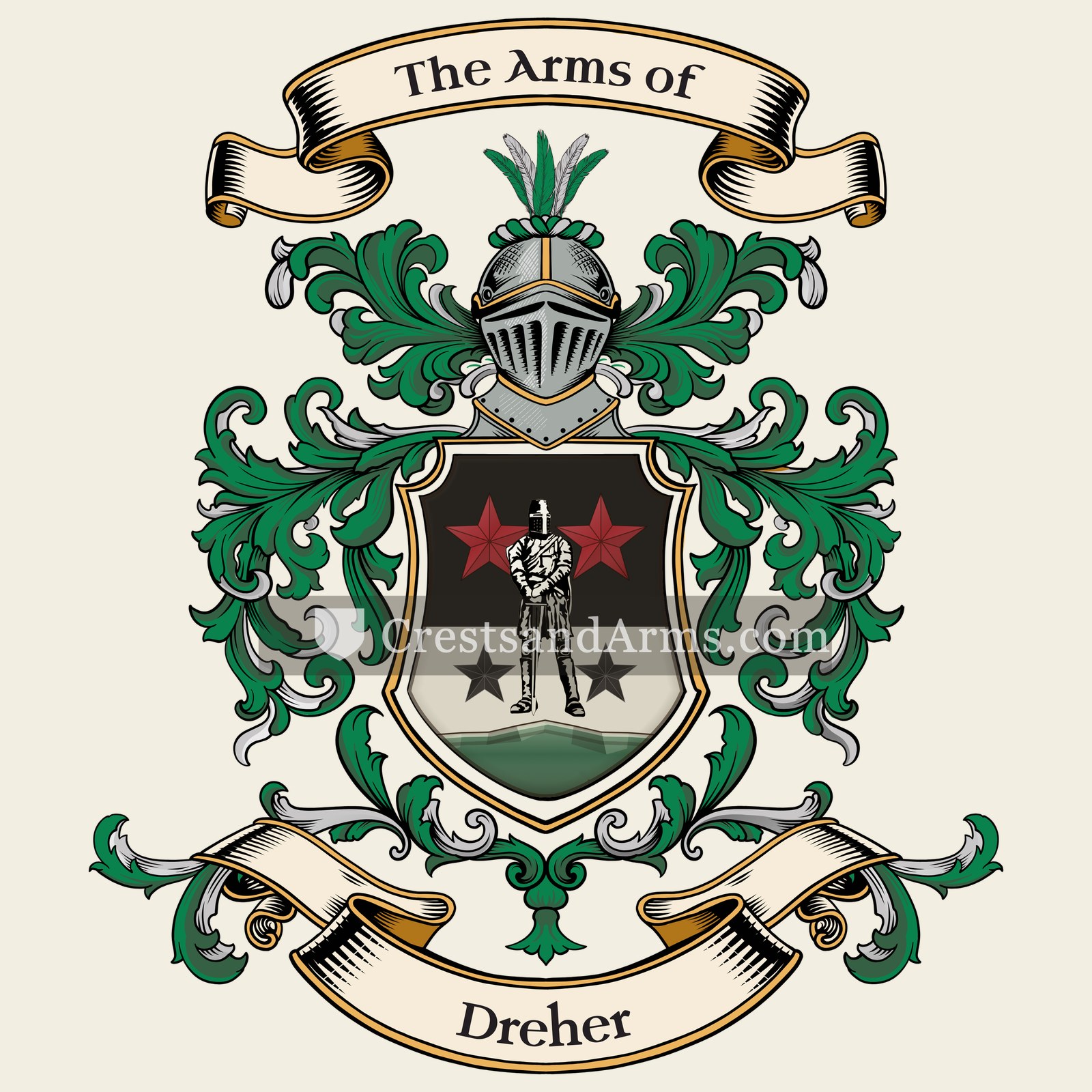 The Dreher coat of arms, drawn from the recorded blazon