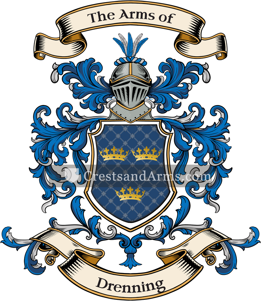 The Drenning coat of arms, drawn from the recorded blazon