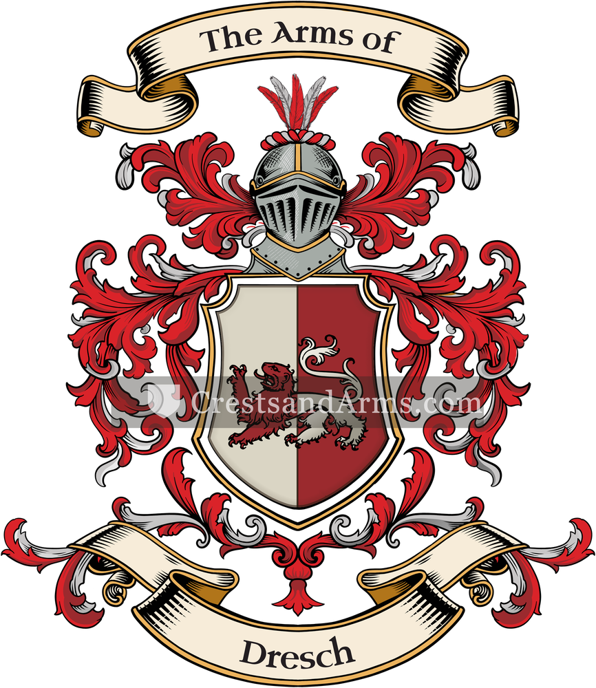 The Dresch coat of arms, drawn from the recorded blazon