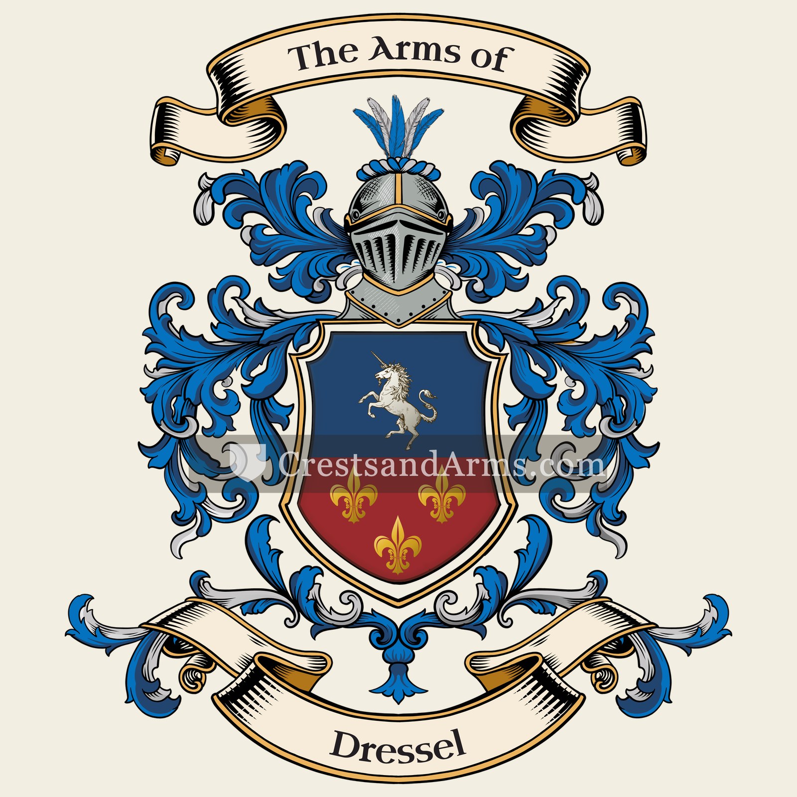 The Dressel coat of arms, drawn from the recorded blazon